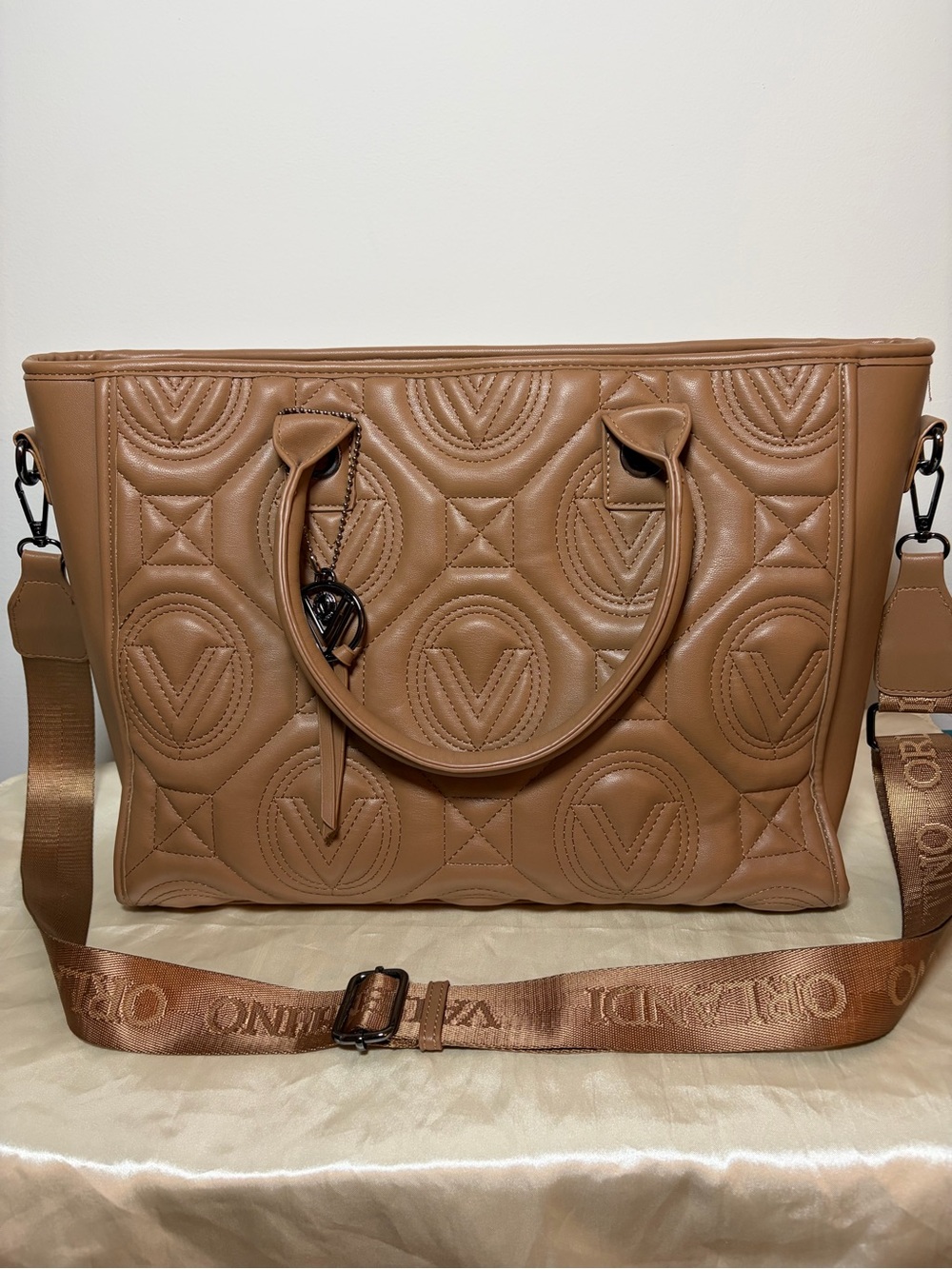 Valentino Orlandi Quilted Brown Tote with Adjustable Strap